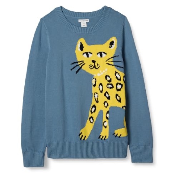 Amazon Essentials Other - Amazon Essentials Blue Cat Girls Pullover Crewneck Sweater size Medium 8